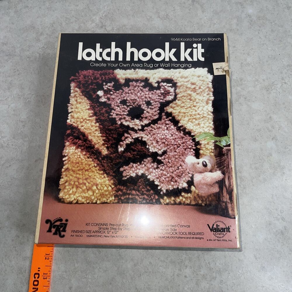 Vtg latch hook kit koala bear on branch 12x12” Valiant Crafts USA Wall Decor YKI